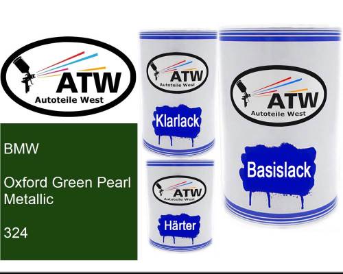 BMW, Oxford Green Pearl Metallic, 324: 500ml Lackdose + 500ml Klarlack + 250ml Härter - Set, von ATW Autoteile West.